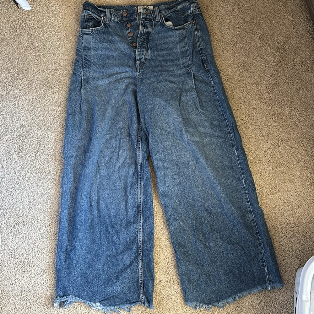 We The Free High Waisted Button Down Wide Leg Jeans